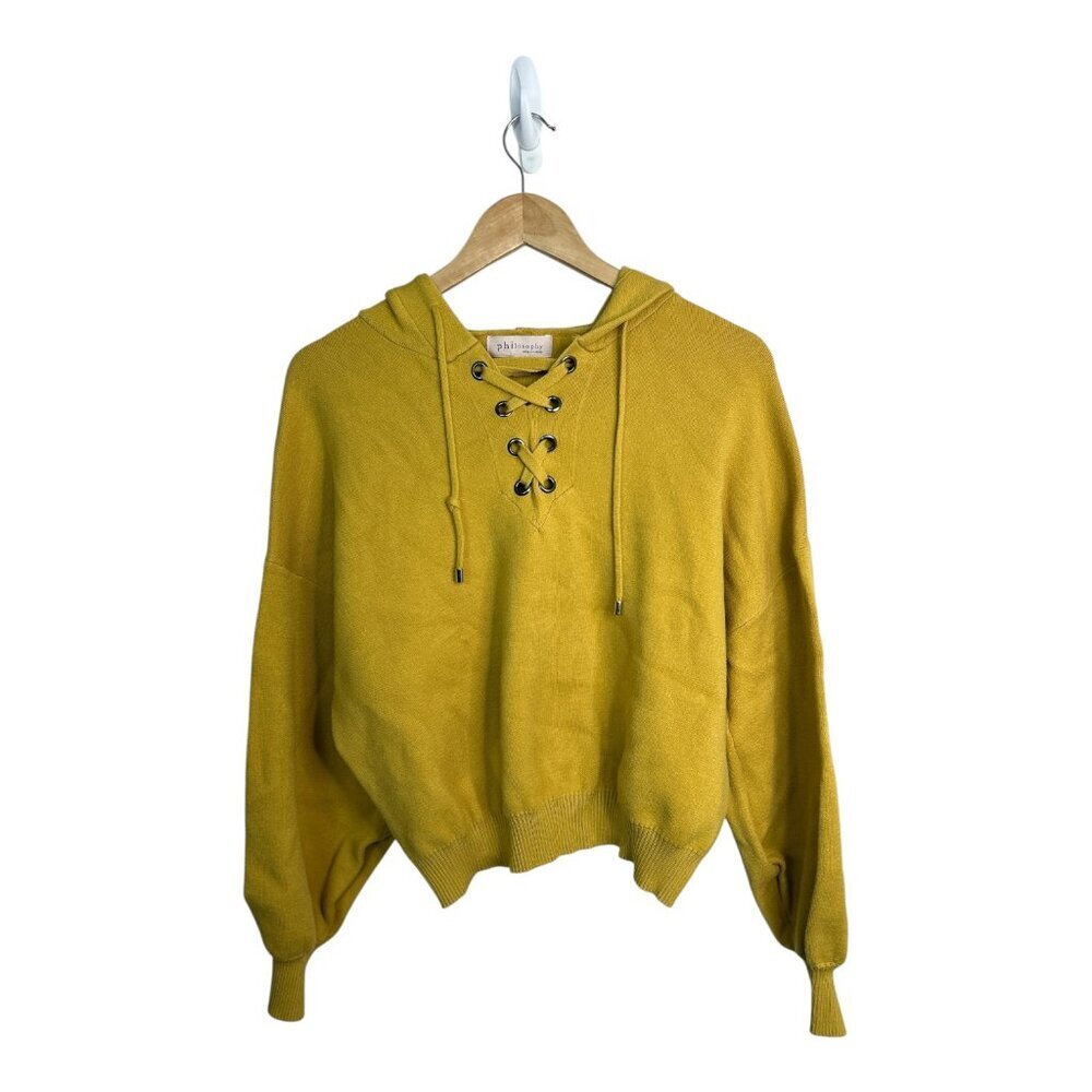 Philosophy Women's Slouchy Mustard Pullover XLSweater‎ w/ Hoodie Lounge Beachy